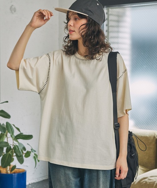 セール】配色ステッチ オーバーサイズ 半袖Tシャツ（Tシャツ