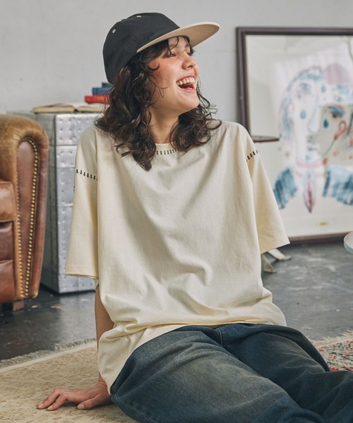 セール】配色ステッチ オーバーサイズ 半袖Tシャツ（Tシャツ