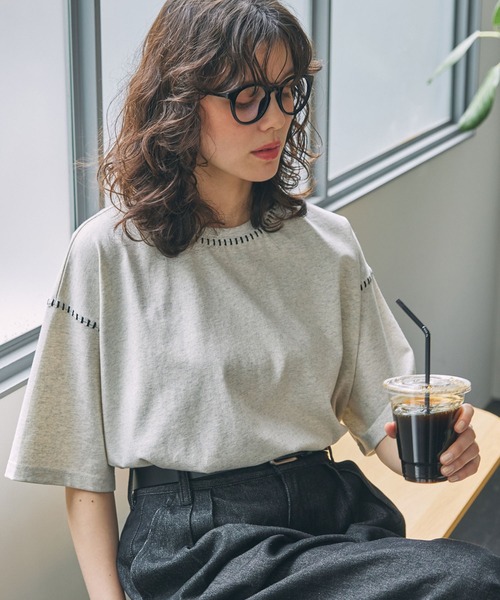 セール】配色ステッチ オーバーサイズ 半袖Tシャツ（Tシャツ
