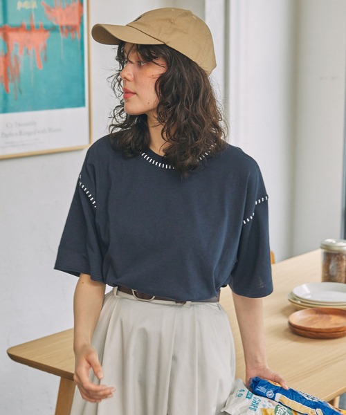 配色ステッチ オーバーサイズ 半袖Tシャツ MONO-MART LADY'S│MONO