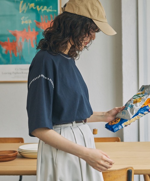 セール】配色ステッチ オーバーサイズ 半袖Tシャツ（Tシャツ