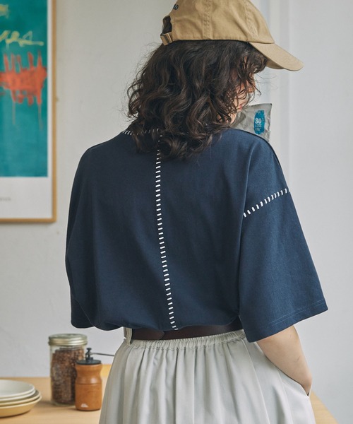 一目惚れ【boohoo】オープンステッチ ニット 半袖Tシャツ Starting Over シャツ oversize stitching shirt/オーバーサイズ