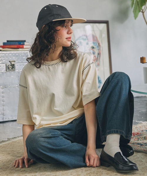 セール】配色ステッチ オーバーサイズ 半袖Tシャツ（Tシャツ