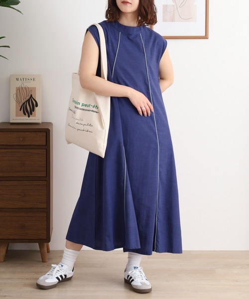 【美品】ファビアナフィリッピ ノースリーブワンピース モニーレ スパンコール セール】Anna Nicola 麻混パイピングノースリーブワンピース