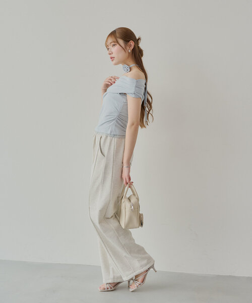 Chico（チコ）の「【5色展開】ローズチョーカー付ワンショル裾レースT（Tシャツ/カットソー・レディース・ブルー/ネイビー/ホワイト/ピンク/ブラック・FREE）」の22枚目の写真