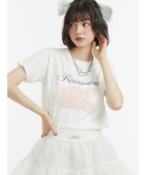 jouetie（ジュエティ）の「ローズドッキングTシャツ（Tシャツ/カットソー・レディース・レッド/オフホワイト/ブラック・MEDIUM）」の2枚目の写真