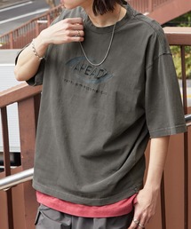 ヴィンテージライク ピグメント デザインロゴ刺繍オーバーサイズ半袖Tシャツ
