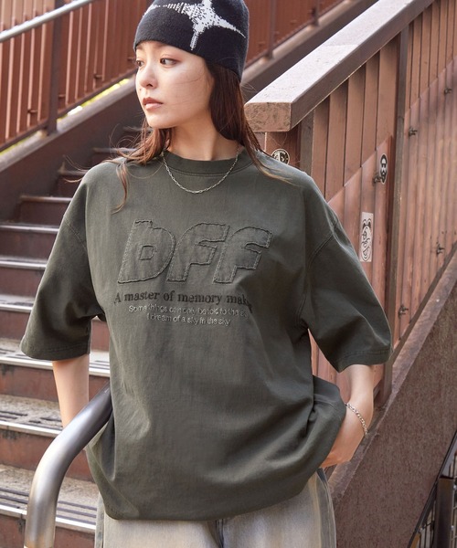 ロゴ ピグメント オーバー Tシャツ ブラック グレー メゾンスペシャル 黒 ヴィンテージライク ピグメント デザインロゴ刺繍オーバーサイズ