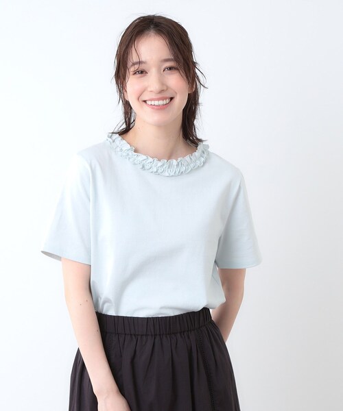 LAURA ASHLEY(ローラアシュレイ)の「【前後2WAY/コットン100%/日本製】フリルネック Tシャツ(Tシャツ/カットソー・レディース・オフホワイト/ネイビー/ライトグレー/グリーン系・40/38)」の9枚目の写真