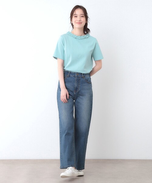LAURA ASHLEY(ローラアシュレイ)の「【前後2WAY/コットン100%/日本製】フリルネック Tシャツ(Tシャツ/カットソー・レディース・オフホワイト/ネイビー/ライトグレー/グリーン系・40/38)」の18枚目の写真