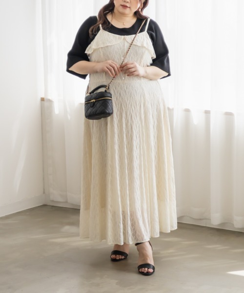 キャミワンピース clette 楽天 大きいサイズ レディース CLETTEオリジナルレース使いドットキャミワンピース LLサイズ・3Lサイズ・4Lサイズ 大きいサイズ・レディース 13号・15号・17号・19号・21号・23号 大きいサイズの専門店 クレット