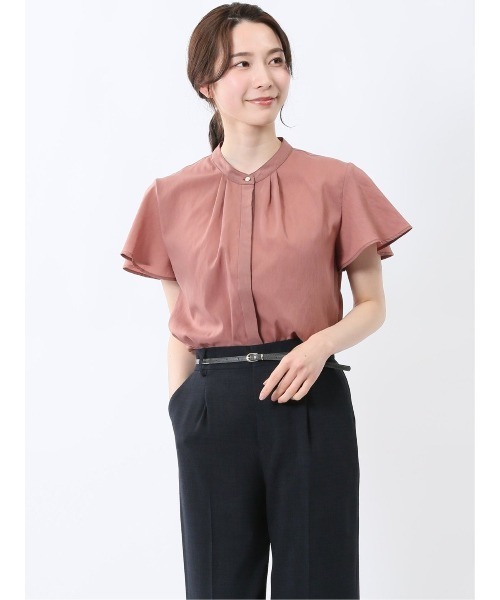 m.f.editorial（エムエフエディトリアル）の「【吸水速乾 抗菌防臭】m.f.エディトリアル レディース バンドカラー フレアスリー ブ 比翼 ブラウス（シャツ/ブラウス・レディース・ベージュ/ネイビー/レンガ・MEDIUM/LARGE）」の3枚目の写真