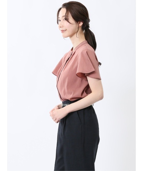 m.f.editorial（エムエフエディトリアル）の「【吸水速乾 抗菌防臭】m.f.エディトリアル レディース バンドカラー フレアスリー ブ 比翼 ブラウス（シャツ/ブラウス・レディース・ベージュ/ネイビー/レンガ・MEDIUM/LARGE）」の5枚目の写真