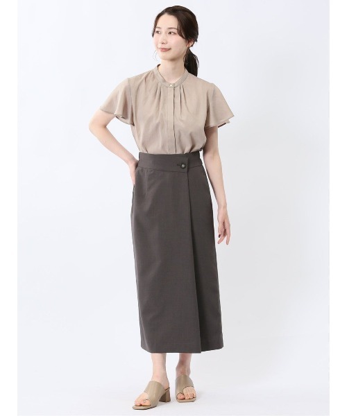 m.f.editorial（エムエフエディトリアル）の「【吸水速乾 抗菌防臭】m.f.エディトリアル レディース バンドカラー フレアスリー ブ 比翼 ブラウス（シャツ/ブラウス・レディース・ベージュ/ネイビー/レンガ・MEDIUM/LARGE）」の19枚目の写真
