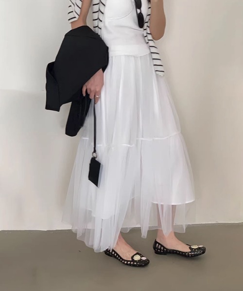 aimoha(アイモハ)の「ボリュームチュールティアードスカート(スカート・レディース・ブラック/ライトベージュ/ホワイト/グレー・FREE)」の2枚目の写真