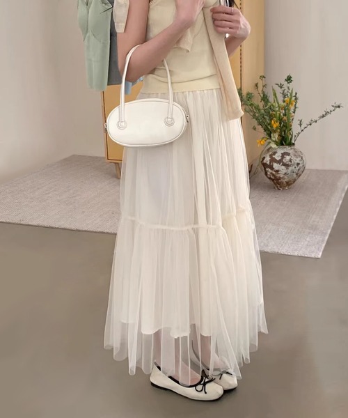 aimoha(アイモハ)の「ボリュームチュールティアードスカート(スカート・レディース・ブラック/ライトベージュ/ホワイト/グレー・FREE)」の1枚目の写真