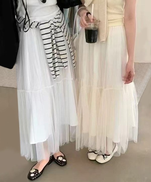 aimoha(アイモハ)の「ボリュームチュールティアードスカート(スカート・レディース・ブラック/ライトベージュ/ホワイト/グレー・FREE)」の8枚目の写真