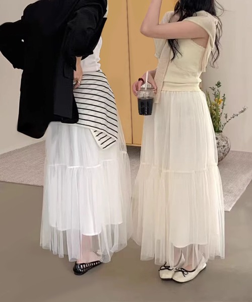 aimoha(アイモハ)の「ボリュームチュールティアードスカート(スカート・レディース・ブラック/ライトベージュ/ホワイト/グレー・FREE)」の7枚目の写真