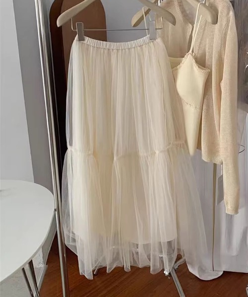 aimoha(アイモハ)の「ボリュームチュールティアードスカート(スカート・レディース・ブラック/ライトベージュ/ホワイト/グレー・FREE)」の15枚目の写真