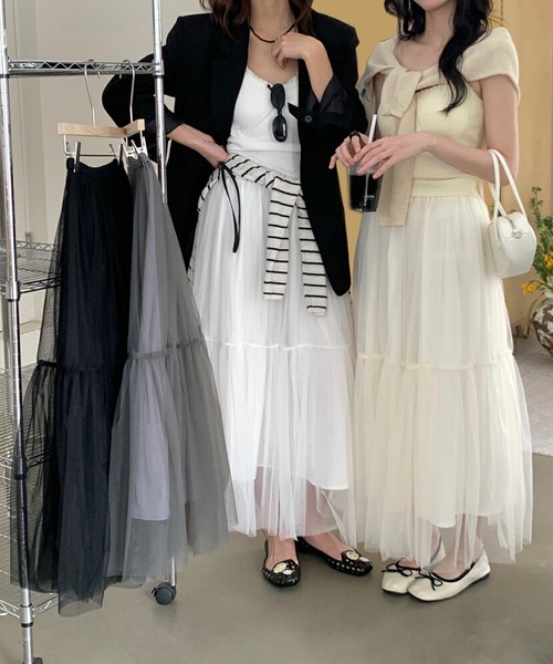 aimoha(アイモハ)の「ボリュームチュールティアードスカート(スカート・レディース・ブラック/ライトベージュ/ホワイト/グレー・FREE)」の6枚目の写真