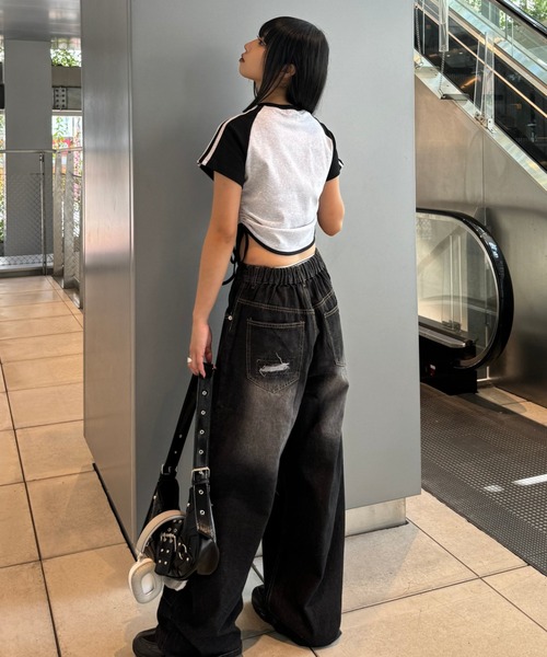 クロップドフックデザインTシャツ（Tシャツ/カットソー）｜KsG