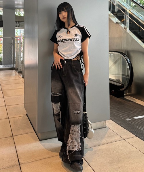 クロップドフックデザインTシャツ（Tシャツ/カットソー）｜KsG