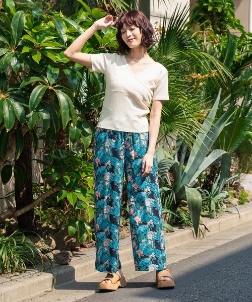 ボタニカル柄 レーヨン ワイド パンツ【セットアップ着用可