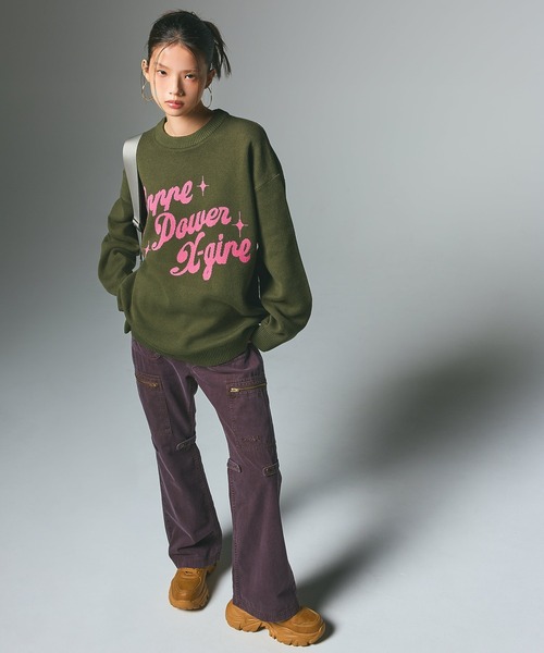 GIRL POWER LOGO JACQUARD KNIT TOP（ニット/セーター）｜X-girl