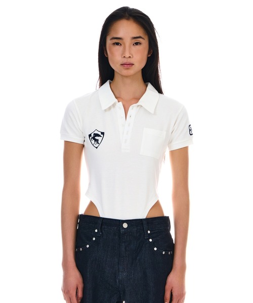 BEEDEN（ビーデン）の「POLO BODYSUITS（シャツ/ブラウス・レディース・ネイビー/ホワイト・FREE）」の3枚目の写真
