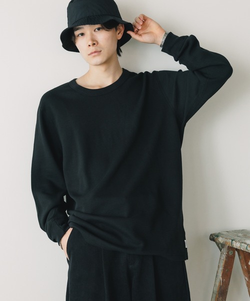 REIGNING CHAMP（レイニングチャンプ）の「REIGNING CHAMP/レイニングチャンプ FLATBACK WAFFLE LONG SLEEVE ロングスリーブ（Tシャツ/カットソー・メンズ・ヘザーグレー/ブラック・XL）」の2枚目の写真