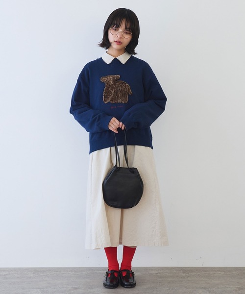 bulle de savon(ビュルデサボン)の「30/10 コーマ裏毛 子ひつじ刺繍 スウェット(スウェット・レディース・ネイビー/グリーン・FREE)」の11枚目の写真