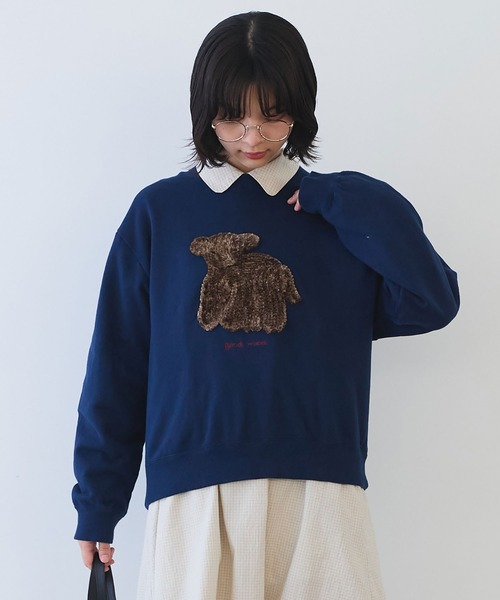 bulle de savon(ビュルデサボン)の「30/10 コーマ裏毛 子ひつじ刺繍 スウェット(スウェット・レディース・ネイビー/グリーン・FREE)」の7枚目の写真