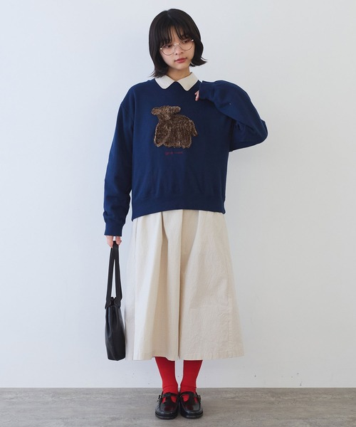 bulle de savon(ビュルデサボン)の「30/10 コーマ裏毛 子ひつじ刺繍 スウェット(スウェット・レディース・ネイビー/グリーン・FREE)」の12枚目の写真