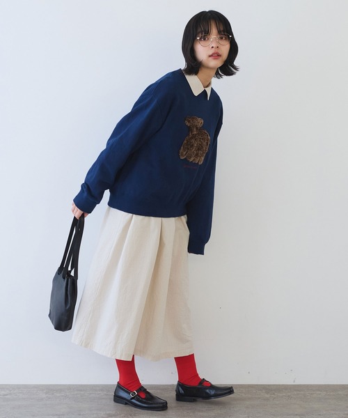 bulle de savon(ビュルデサボン)の「30/10 コーマ裏毛 子ひつじ刺繍 スウェット(スウェット・レディース・ネイビー/グリーン・FREE)」の13枚目の写真