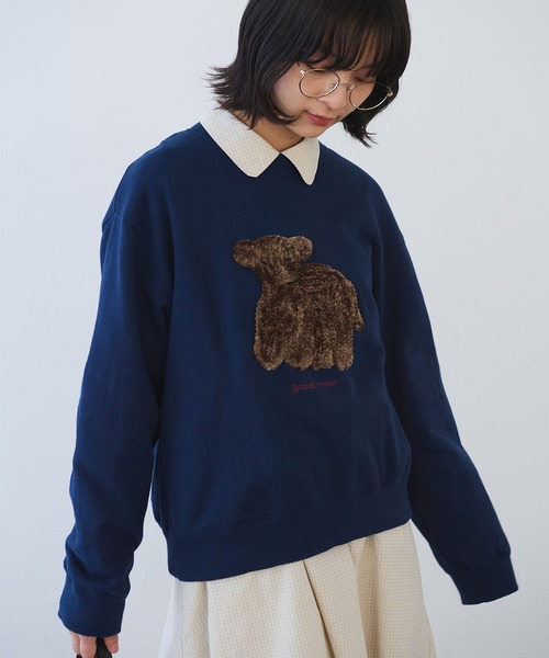 bulle de savon(ビュルデサボン)の「30/10 コーマ裏毛 子ひつじ刺繍 スウェット(スウェット・レディース・ネイビー/グリーン・FREE)」の5枚目の写真