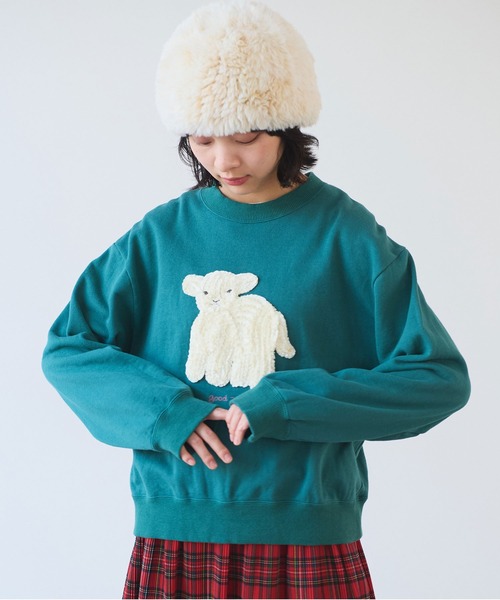 bulle de savon(ビュルデサボン)の「30/10 コーマ裏毛 子ひつじ刺繍 スウェット(スウェット・レディース・ネイビー/グリーン・FREE)」の21枚目の写真