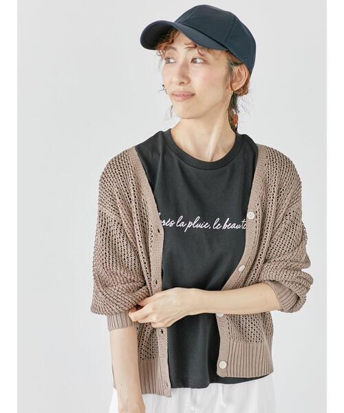 Lugnoncure（ルノンキュール）の「透かし編みVネックカーディガン（カーディガン/ボレロ・レディース・ブラック/オフホワイト/ベージュ・F）」の3枚目の写真