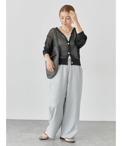 Lugnoncure（ルノンキュール）の「透かし編みVネックカーディガン（カーディガン/ボレロ・レディース・ブラック/オフホワイト/ベージュ・F）」の7枚目の写真