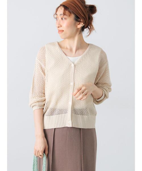 Lugnoncure（ルノンキュール）の「透かし編みVネックカーディガン（カーディガン/ボレロ・レディース・ブラック/オフホワイト/ベージュ・F）」の15枚目の写真