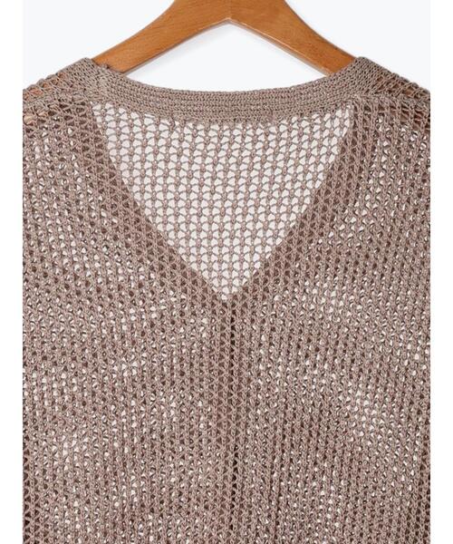 Lugnoncure（ルノンキュール）の「透かし編みVネックカーディガン（カーディガン/ボレロ・レディース・ブラック/オフホワイト/ベージュ・F）」の5枚目の写真