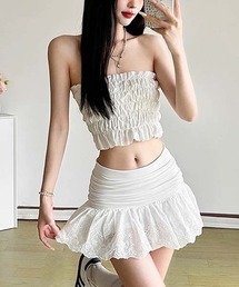 タイトシルエット コットンレースミニスカート