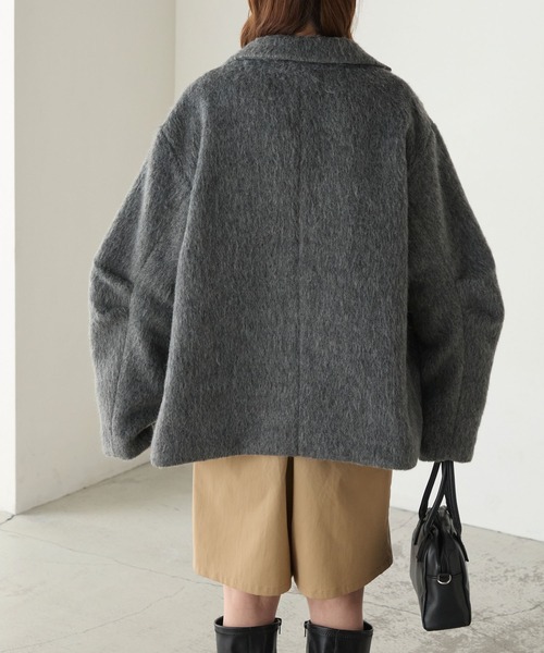 BONLECILL(ボンルシール)の「シャギーメルトンカーブスリーブテーラードジャケット/コート(テーラードジャケット・レディース・チャコールグレー/モカ/ネイビー・FREE)」の6枚目の写真