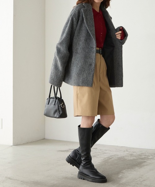BONLECILL(ボンルシール)の「シャギーメルトンカーブスリーブテーラードジャケット/コート(テーラードジャケット・レディース・チャコールグレー/モカ/ネイビー・FREE)」の8枚目の写真