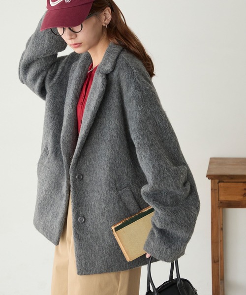 BONLECILL(ボンルシール)の「シャギーメルトンカーブスリーブテーラードジャケット/コート(テーラードジャケット・レディース・チャコールグレー/モカ/ネイビー・FREE)」の11枚目の写真