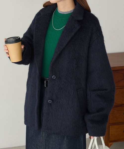 BONLECILL(ボンルシール)の「シャギーメルトンカーブスリーブテーラードジャケット/コート(テーラードジャケット・レディース・チャコールグレー/モカ/ネイビー・FREE)」の22枚目の写真