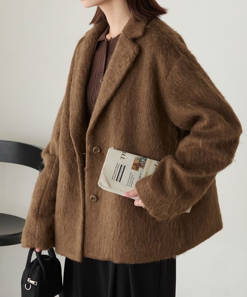 BONLECILL(ボンルシール)の「シャギーメルトンカーブスリーブテーラードジャケット/コート(テーラードジャケット・レディース・チャコールグレー/モカ/ネイビー・FREE)」の12枚目の写真