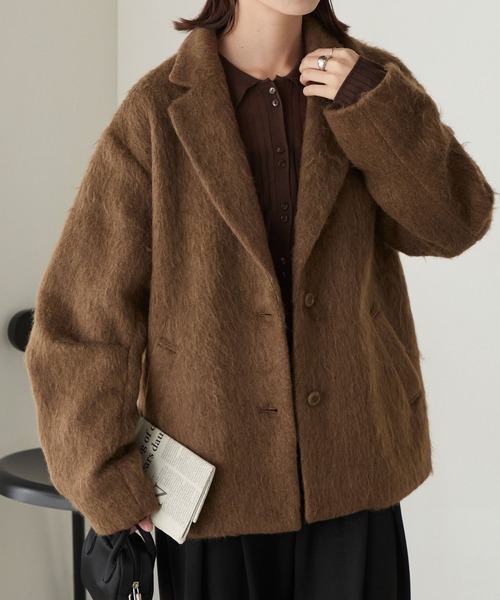 BONLECILL(ボンルシール)の「シャギーメルトンカーブスリーブテーラードジャケット/コート(テーラードジャケット・レディース・チャコールグレー/モカ/ネイビー・FREE)」の13枚目の写真