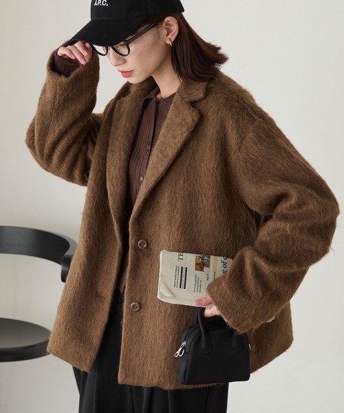 BONLECILL(ボンルシール)の「シャギーメルトンカーブスリーブテーラードジャケット/コート(テーラードジャケット・レディース・チャコールグレー/モカ/ネイビー・FREE)」の14枚目の写真