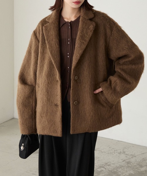 BONLECILL(ボンルシール)の「シャギーメルトンカーブスリーブテーラードジャケット/コート(テーラードジャケット・レディース・チャコールグレー/モカ/ネイビー・FREE)」の15枚目の写真