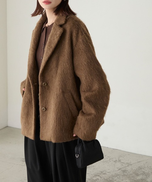 BONLECILL(ボンルシール)の「シャギーメルトンカーブスリーブテーラードジャケット/コート(テーラードジャケット・レディース・チャコールグレー/モカ/ネイビー・FREE)」の16枚目の写真